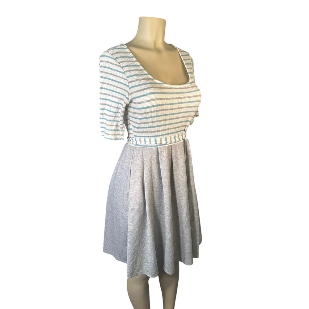 L ModCloth Fervour Retro Stripe Tie Waist Dress Fit Flare 3/4 Slv Scoop Neck